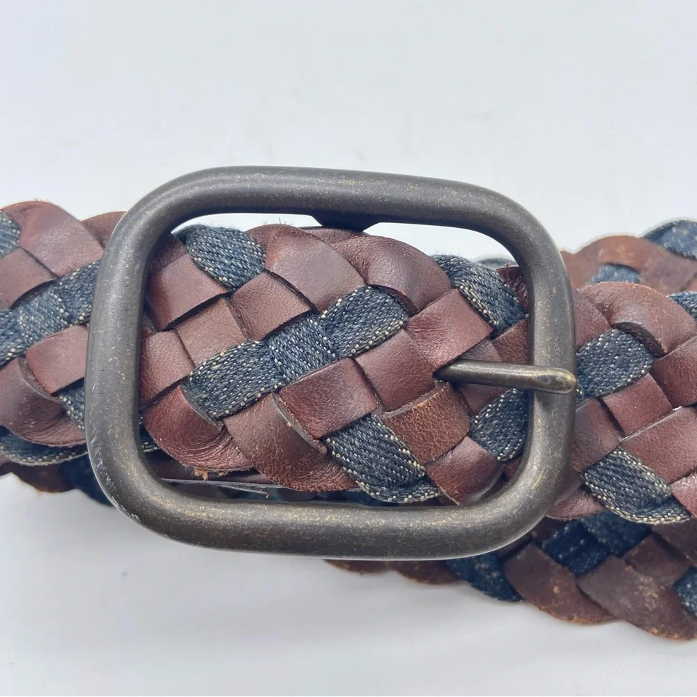 Gap Braided Leather Belt Chestnut Brown Denim Small‎